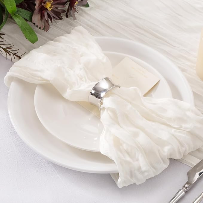 20 Pack Ivory Cheesecloth Napkins Washable White Spring Summer Cloth Napkins Set of 20 Bulk 21x21 Inches for Dinner Wedding Baby Bridal Shower Birthday Party Table Decor