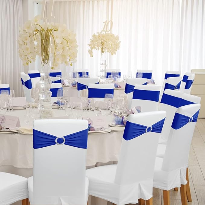 Spandex Chair Sashes Bows - Babenest 30PCS Premium Stretch Chair Cover Band with Buckle Slider Universal Elastic Chair Ties for Wedding Party Ceremony Reception Banquet Decoration (Royal Bule)