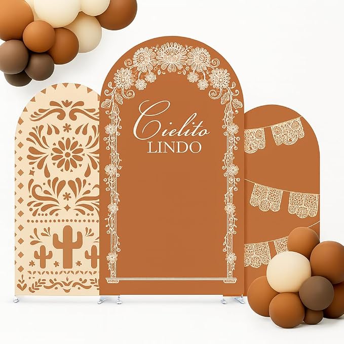Set of 3 Arch Backdrop Cover Cielito Lindo Baby Shower Spandex Arch Fabric Cover for Mexican Bridal Wedding Birthday Party Decoration (6FT 6.6FT 7.2FT,Clay Brown)