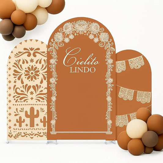 Set of 3 Arch Backdrop Cover Cielito Lindo Baby Shower Spandex Arch Fabric Cover for Mexican Bridal Wedding Birthday Party Decoration (6FT 6.6FT 7.2FT,Clay Brown)