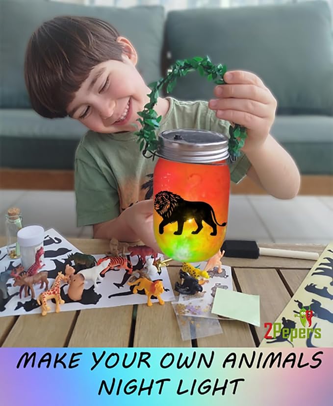 2Pepers DIY Animals Lantern Night Light Arts and Crafts for Kids Ages 3-12, Best Animal Gift for Boys & Girls, Make Your Own Birthday Present Toy Project