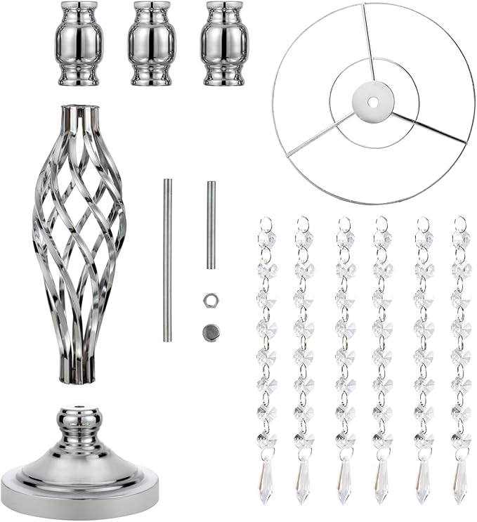 2pcs Silver Metal Flower Vases Crystal Flower Stand Wedding Centerpieces for Tables Party Dinner Event Restaurant Hotel Decoration
