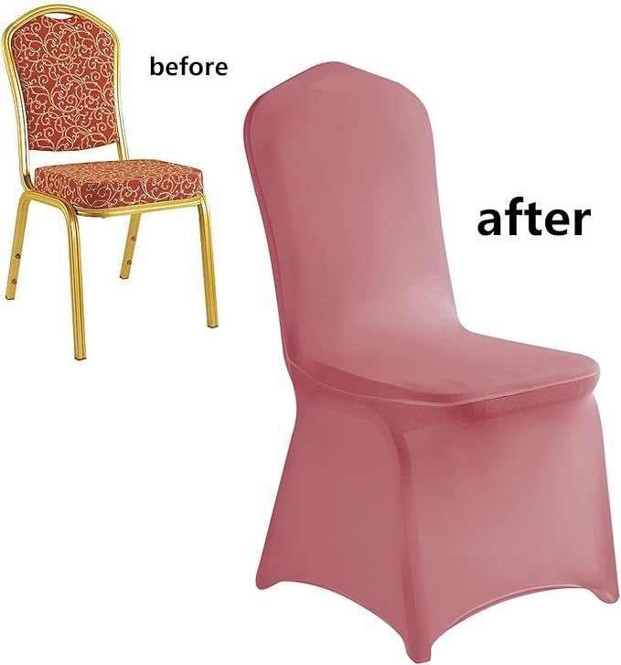 LZY 10pcs Spandex Chair Cover Stretch Slipcovers for Wedding Party, Dining Banquet Chair Decoration Covers (Dusty Pink, 10)