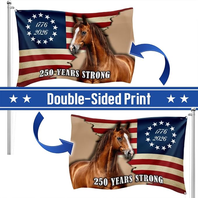 FLAGWIX American 250 Years Anniversary Horse Flag - Polyester Double-sided Yard Flags For Outside Grommet Flag, 3x5 ft - 4th of July Decorations for Home Yard Garden Decor Banner, Gifts For Men Women