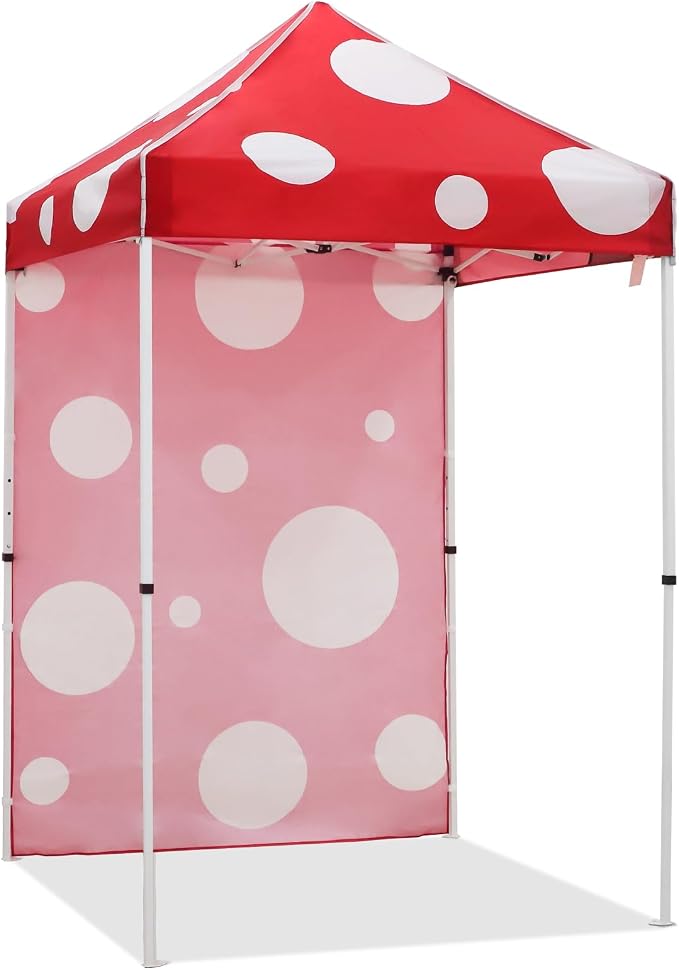 EAGLE PEAK Pop up Canopy 5x5, Outdoor Portable Canopy Tent with One Removable Sunwall, Carry Bag Included, Red Mushroom
