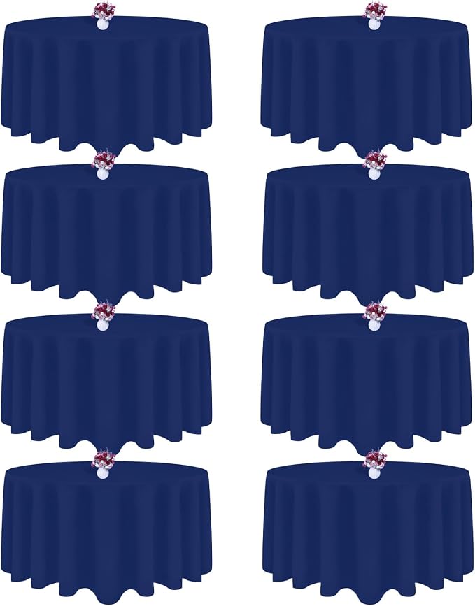 8 Packs 120 Inch Navy Blue Round Tablecloth in Diameter, Washable Polyester Fabric Tablecloths, Wrinkle Resistant Table Cloth for Wedding Party Banquet Dining