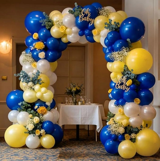 Blue Yellow Balloons Garland Double Stuffed Pearl Yellow White Royal Blue Balloon Arch Kit for Wedding Bridal Baby Shower Lemon Birthday Party Decoration