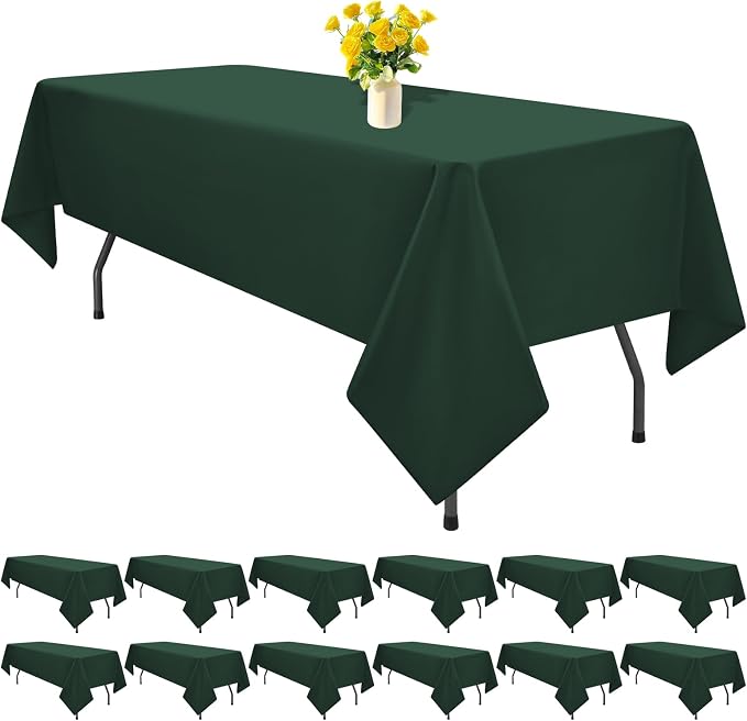 12 Pack Hunter Green Tablecloths for Rectangle Tables 60 x 102 Inch Polyester Tablecloth 6 Foot Rectangle Table Cloth Wrinkle Resistant Washable Fabric Table Cover for Party Wedding Banquet Events