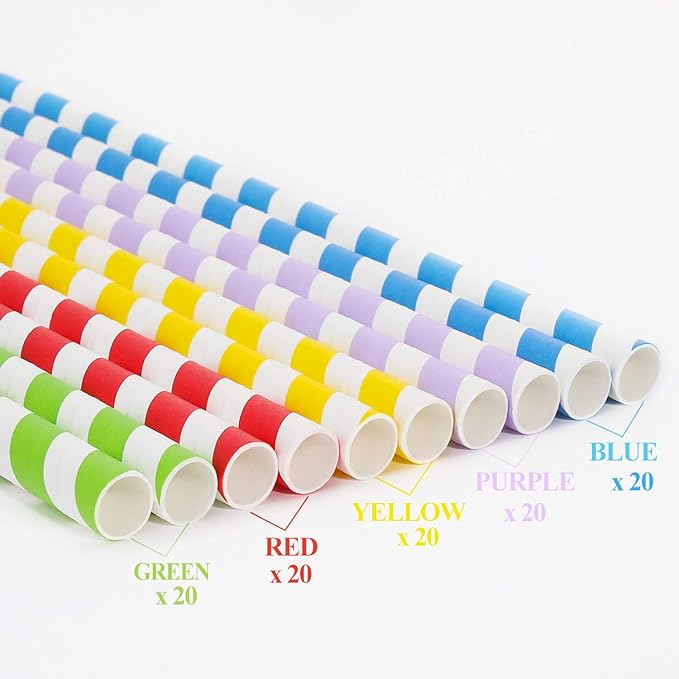 100 Pack, Extra Wide Paper Smoothie, Boba Straws - 10 mm Wide Biodegradable Straws for Bubble Tea (Tapioca, Boba Pearls), Milkshakes, Jumbo Drinks - Shower, Wedding Party Supplies Decorations