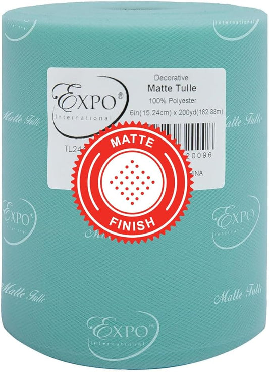 Expo International Decorative Matte Tulle, Roll/Spool of 6” X 200 Yards, Lightweight Polyester Tulle Fabric for Tutus, Costumes, and Party Decorations, Washable, Easy-to-Use, Aqua Blue