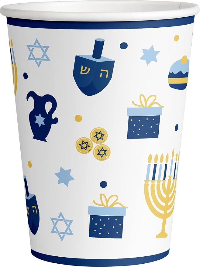 Happy Hanukkah Tableware Pack: Disposable Paper Plates, Napkins and Cups Set for 20