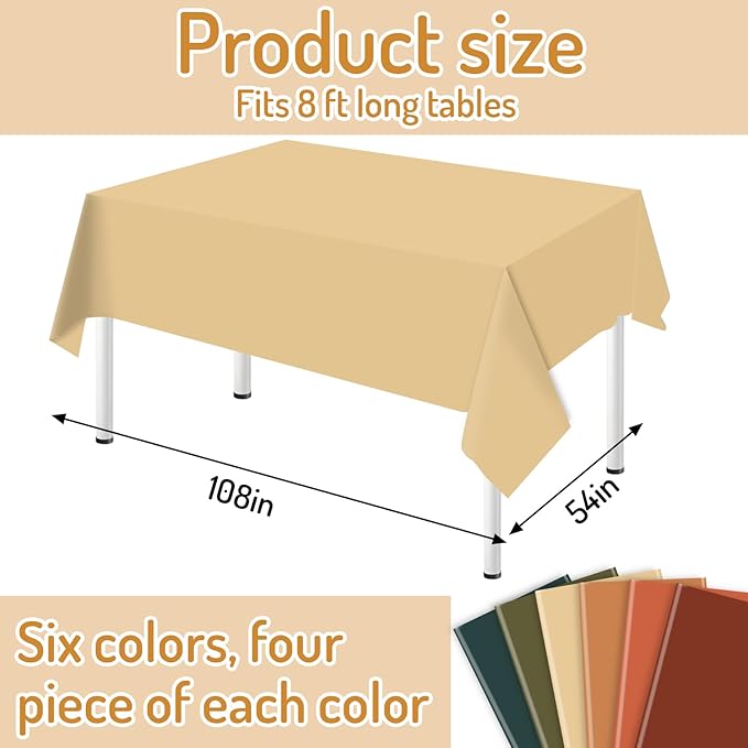 Whaline 24Pcs Fall Plastic Tablecloth Brown Orange Green Rectangle Table Cover Autumn Color Waterproof Table Cloth for Party Decoration Supplies, 54 x 108 Inch