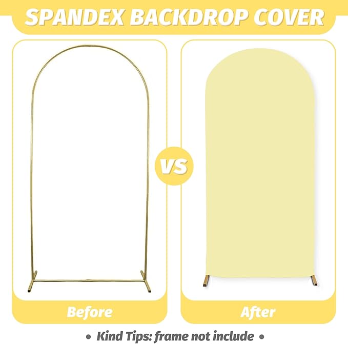 MODFUNS Wedding Arch Cover Light Yellow Spandex Arch Cover 2.6x6ft Round Top Arch Stand Cover Chiara Arch Backdrop Cover Stretchy Arch Wall Cover for Wedding Ceremony Birthday Party Decoration