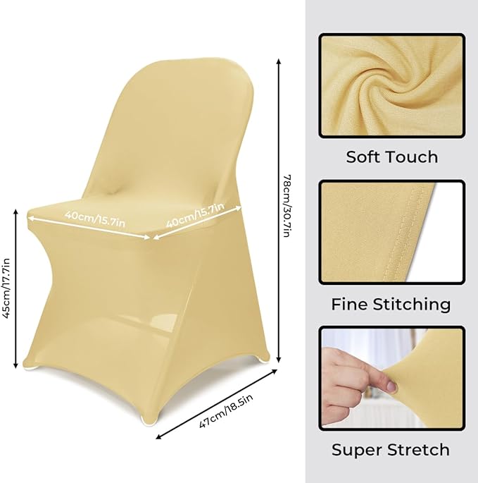 Babenest Spandex Folding Chair Covers - 30 PCS Upgraded Universal Stretch Washable Fitted Chair Slipcovers Protector for Wedding, Holidays, Banquet, Party, Celebration (Champagne)