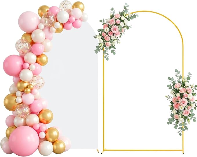 Arttown 7.2FT Arch Backdrop Stand and White Arch Cover Set Wedding Arch Backdrop Stand Suitable for Wedding Celebrations Birthday Parties Baby Showers Graduation Ceremonies Event Decoration