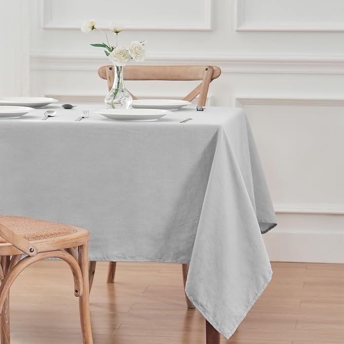 TOSMO 100% French Linen Tablecloth, Washable Farmhouse Rectangle Table Cloth for Kitchen, Dining, Party, Cocktail, Indoor and Outdoor Daily Use(52''x70'',Soft Grey)