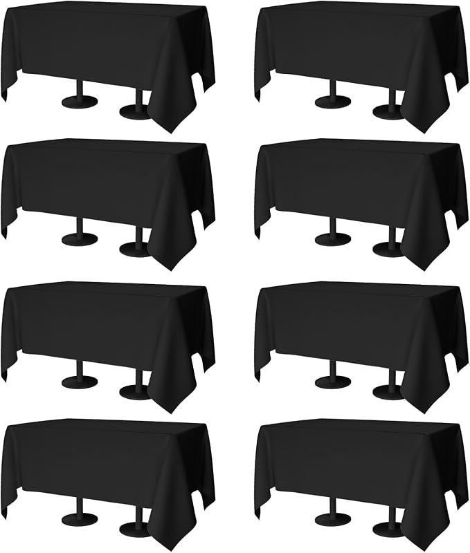 70x120 Table Cloth - 8 Pack Rectangular Black Washable Stain and Wrinkle Resistant Polyester Table Cover for Dining Tables, Various Parties and Camping (Black)