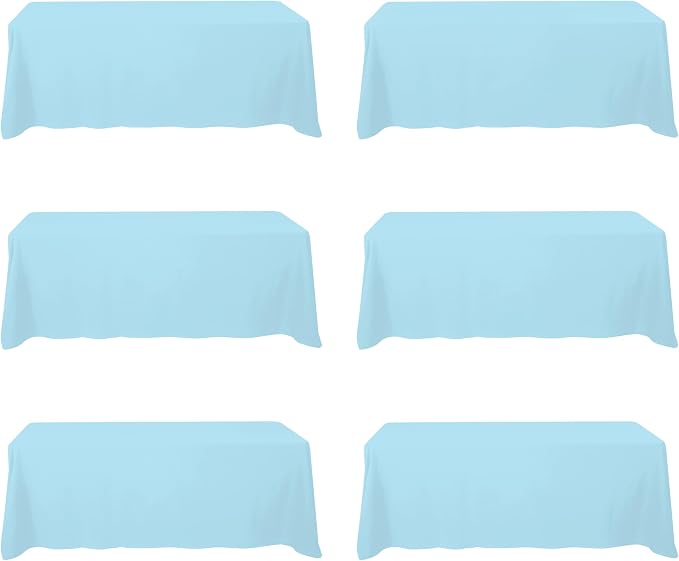 BRILLMAX 6 Pack Light Blue Tablecloths 90 x 156 Inch for 8ft Rectangle Tables - 150 GSM Polyester Fabric, Floor Length Drop, Water, Stain & Wrinkle Resistant Cloth Cover for Wedding Reception Banquet