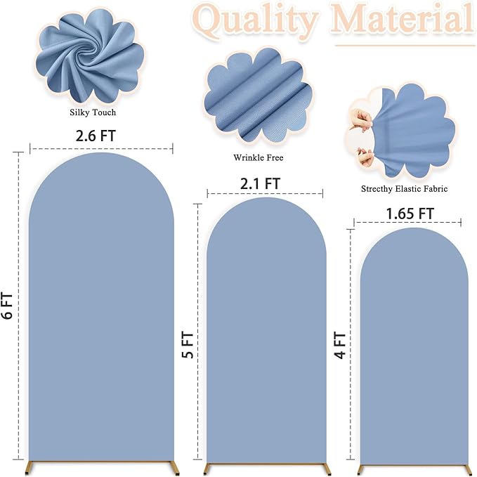 Dusty Blue Wedding Arch Cover Set of 3 Arch Cover Backdrop Fabric 4ft 5ft 6ft Spandex Fit Backdrop Covers for Arched Stand Arches Frame Wall Cover for Birthday Baby Shower Party Arched Stand Covers