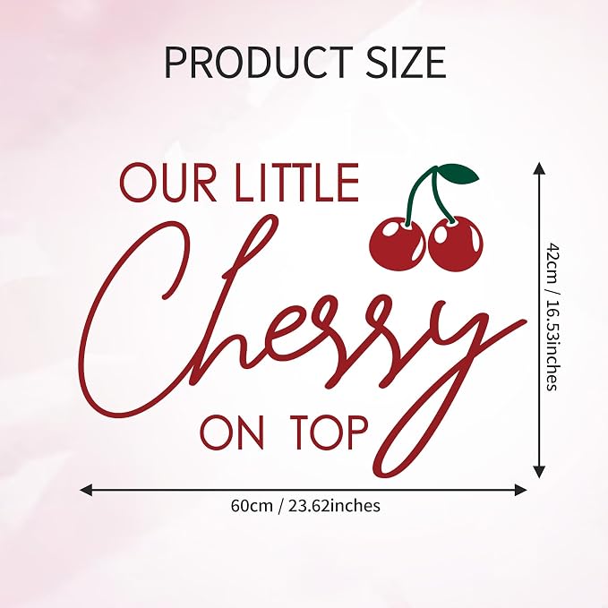 Cherry On Top Baby Shower Decorations - Our Little Cherry On Top Sign Decal for Backdrop Balloons Arch, Red Fruit Birthday Decorations for Girl, One Year Old Wall Decor, 1st Party Banner Supplies