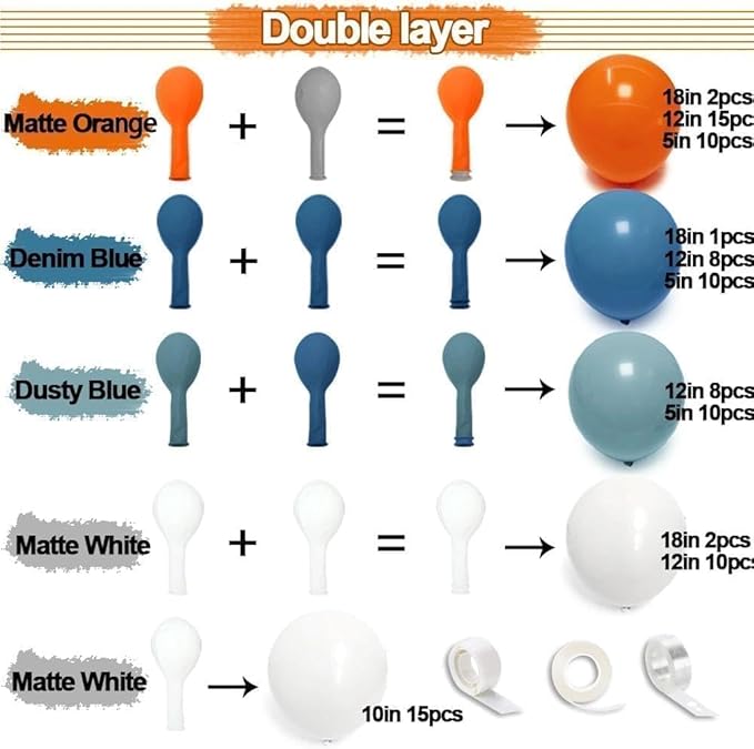 Dusty Blue White Balloon Arch, Double Stuffed Burnt Orange White Blue Balloon Garland Kit Latex Balloons for Neutral Baby Shower Birthday Bridal Shower Wedding Graduation Summer Party Decor