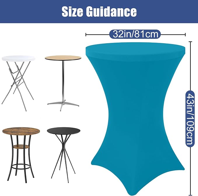 Moosfor Spandex Cocktail Table Covers 4 Pack, Elastic Fitted Stretch Table Cloth, Round High Top Tablecloths for Bar, Party, Pub, Wedding & Banquet (Turquoise, 32x43 Inch)