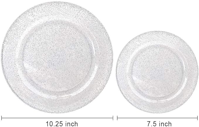 WDF 120PCS Silver Plastic Plates- Disposable Silver Glitter Plates, Premium Heavy Duty 60-10.25" Dinner Plates and 60-7.5" Salad Plates for Wedding Baby Shower Spring Birthday
