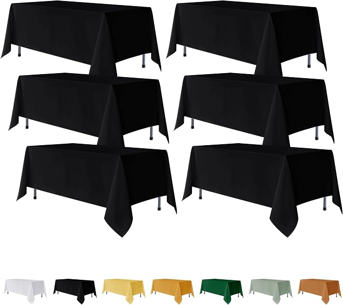 Fitable 6 Pack Black Rectangle Table Clothes - 70 x 108 Inch - Wrinkle and Stain Resistant Fabric Tablecloths, Washable Polyester Table Covers for Wedding, Party, Banquet, Formal Events