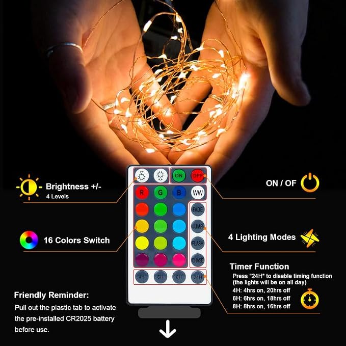 USB and Battery Operated Fairy Lights, 39Ft 120 LED Color Changing Fairy Lights with Remote and Timer, Battery Powered Twinkle String Lights for Bedroom, Party, Indoor Christmas Party Halloween Decor