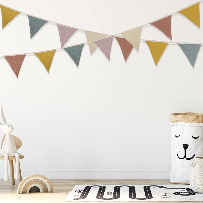 Oudain 2 Pcs Pennant Banner Flags Nursery Garland Triangle Bunting Flags Playroom Wall Decor Banner for Nursery Baby Shower Birthday Boho Wedding Party Event, Each 7.75 ft(Rainbow Color)