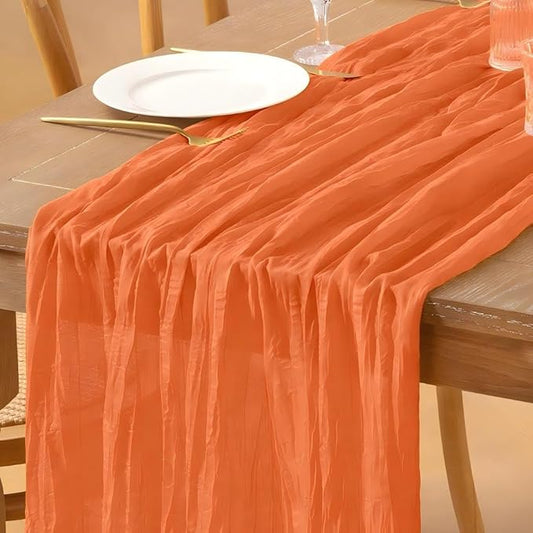 Orange Cheesecloth Table Runner 12pcs 10FT Boho Rustic Sheer Gauze Cheese Cloth Table Runner 35x120 Inch for Wedding Bridal Baby Shower Birthday Home Decor