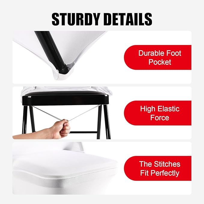 Stretch Spandex Chair Covers - White 150 PCS, Folding Kitchen Chairs Cover, Universal Washable Slipcovers Protector, Removable Chair Seat Covers, for Wedding Party Dining Room Banquet Event