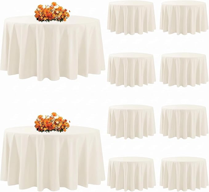 10 Pack Round Tablecloth 90 Inch Ivory, Polyester Fabric Round Table Cover, Stain & Wrinkle Resistant Washable Table Cloth for Wedding, Party, Banquet, Dining Decor