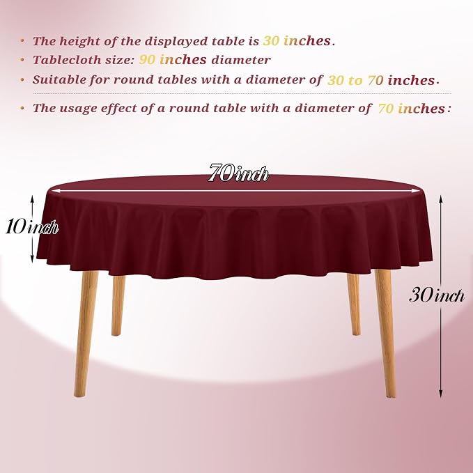 Teruntrue 12 Packs Burgundy Round Tablecloths 90 inch Round Table Cloth, Washable Polyester Fabric for Wedding Parties Banquet Holiday Dinner Table Decorative, Burgundy