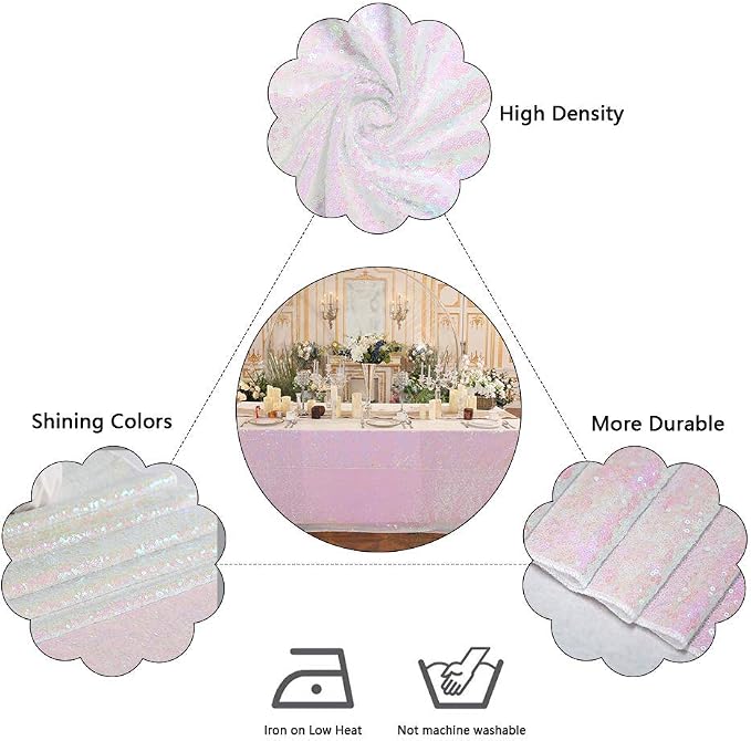 Juya Delight White Iridescent 60" x 102" Rectangle Sequin Tablecloth for Party Dinner Banquet Festival Wedding Anniversary Exhibition Dessert Table