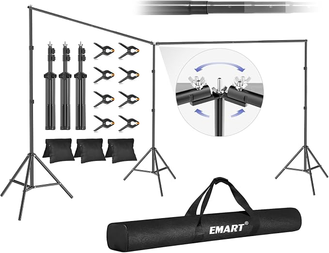 EMART Backdrop Stand, 20x7ft(WxH) Large Adjustable Background Support System with 308° Angle Rotatable Connector, 8 Clamps, 3 Sandbags and Carry Bag for Parties, Wedding, Photography Studio