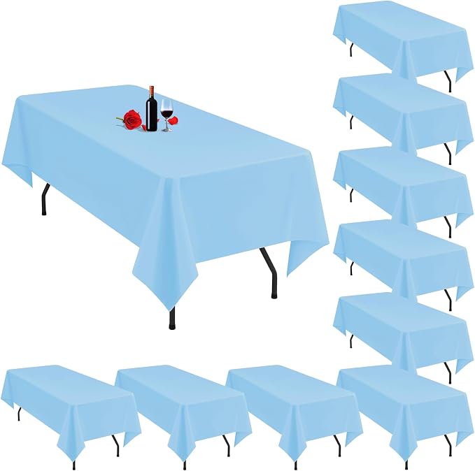 10 Pack Light Blue Tablecloth 60 x 102 Inch Blue Tablecloth for 6 Foot Rectangle Tables Light Blue Table Cloth Washable Polyester Fabric Table Cloths for Parties Wedding Banquet Christmas