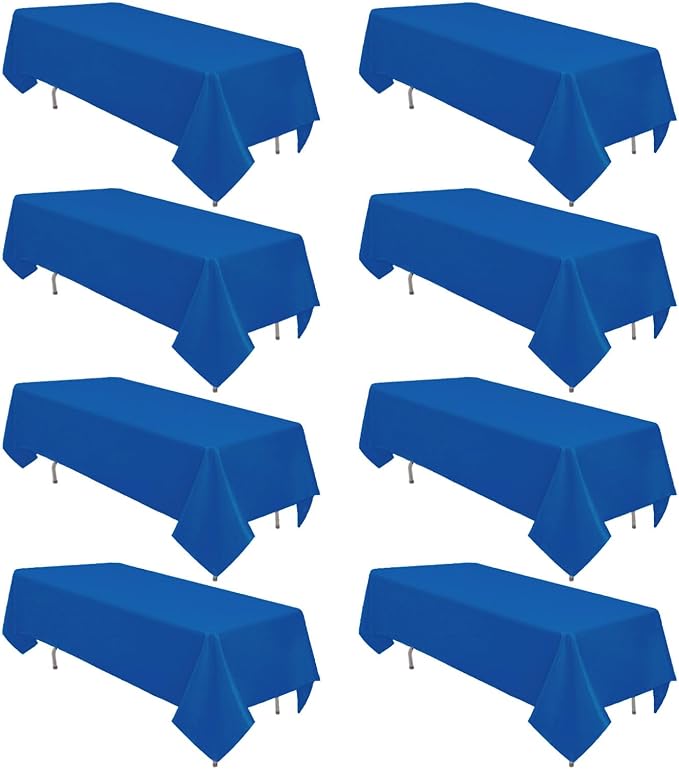 8 Pack Royal Blue Tablecloth 60 x 126 Inch Polyester Table Cloth for 8 Foot Rectangle Tables, Wrinkle Resistant Washable Decorative Fabric Table Covers for Wedding Party Banquet Buffet and Camping