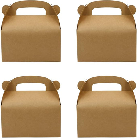 24-Pack Brown Party Favor Treat Boxes, Goodie Gable Paper Gift Boxes with Handles. Perfect for Birthday, Babyshower, and Any Fun Party
