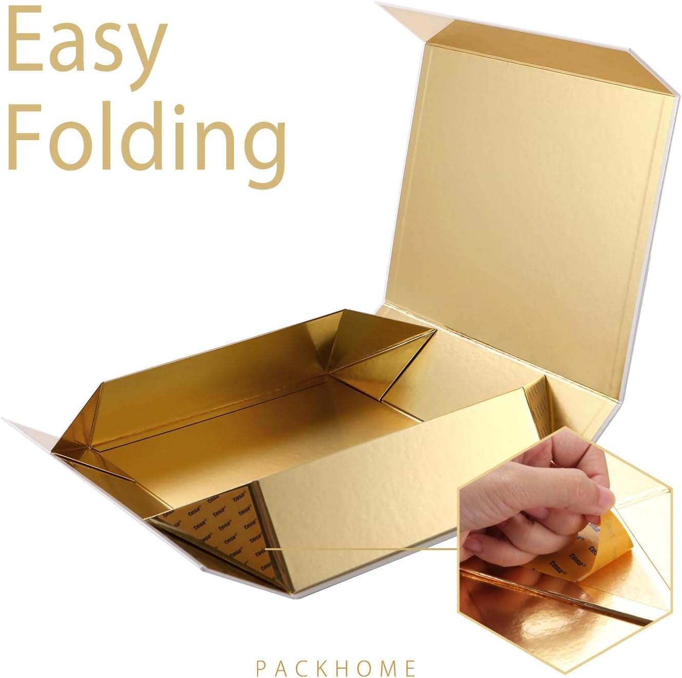 PACKHOME 6 Christmas Gift Boxes 13x9.7x3.4 Inches, Large Gift Boxes with Lids, Sturdy Shirt Boxes with Magnetic Lids for Wrapping Gifts (Gold Snowflake Pattern)