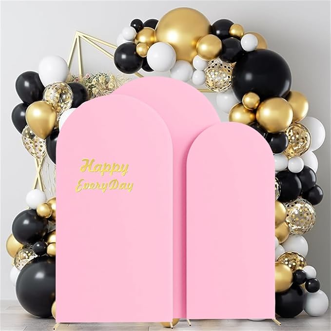 HAINARverS Set of 3 Wedding Arch Cover 6FT,6.6FT,7.2FT Spandex Fitted Stretchy Arch Stand Covers,2 Sided Round Top Chiara Backdrop Cover for Birthday Party Banquet Baby Shower Arch Decoration(Pink)