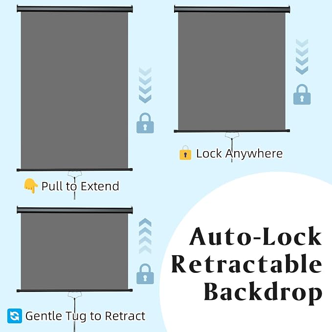 Retractable Gray Photography Backdrop 36" x 59", Portable Roll-Up, Pull-Down Background, Auto-Lock Backdrop Screen for Passport Photo, Product Photography, Headshots, Video Studio