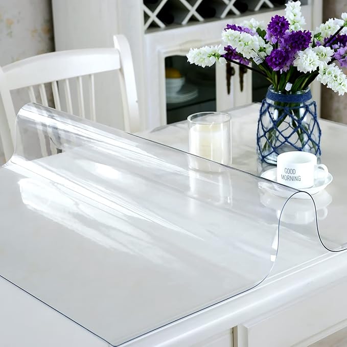 Royhom Clear Table Protector 48 x 90 Inch- 2mm Thick Plastic Table Cover, Clear Table Cover Protector Rectangle, Waterproof PVC Desk Mat for Coffee Table, Writing Desk, Dining Room, Dresser