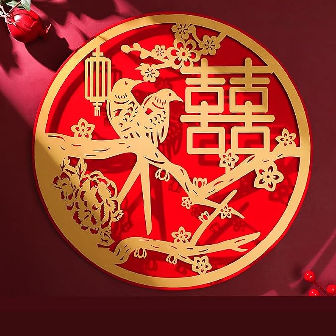 6PCS Chinese Wedding Decoration Set with Double Happiness Couplets - Chinese Style Wedding Theme for Door and Wall, Symbolic Cultural Significance, Bride and Groom, Special Party Decoration