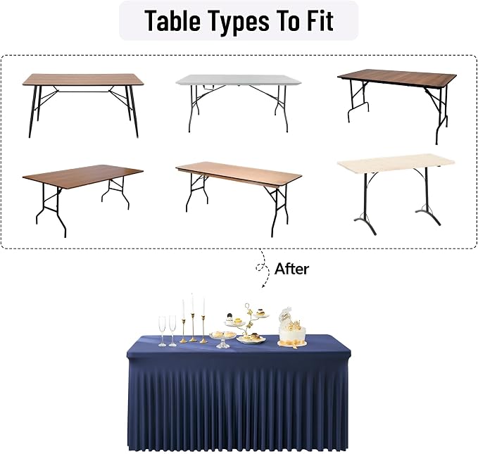 leegleri 6 Pack Navy Blue Spandex Table Clothes for 6 Foot Rectangle Tables, Wrinkle Free Fitted Table Cover 6ft Stretch Tablecloths with Skirt for Parties Weddings Birthday Banquet Baby Shower