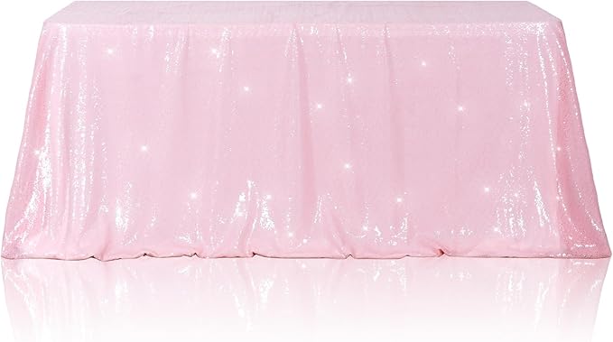 Poise3EHome Pink Sequin Tablecloth 50×72 Inch Rectangle Sparkly Fabric Table Cover Overlay for Valentine Birthday Wedding Party Holiday Baby Shower Decoration