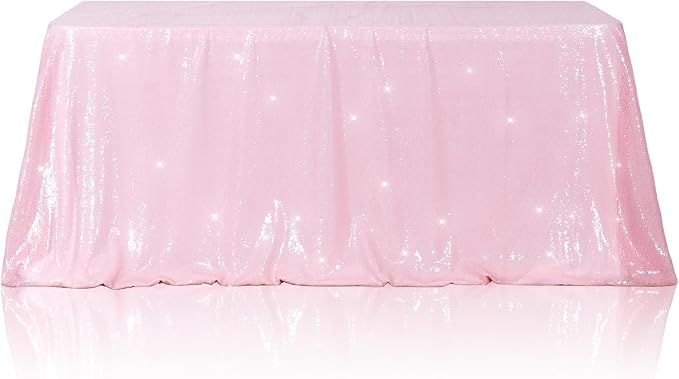 Poise3EHome Pink Sequin Tablecloth 90×132 Inch Rectangle Sparkly Fabric Table Cloth for Birthday Wedding Valentine Party Holiday Baby Shower Christmas Decoration