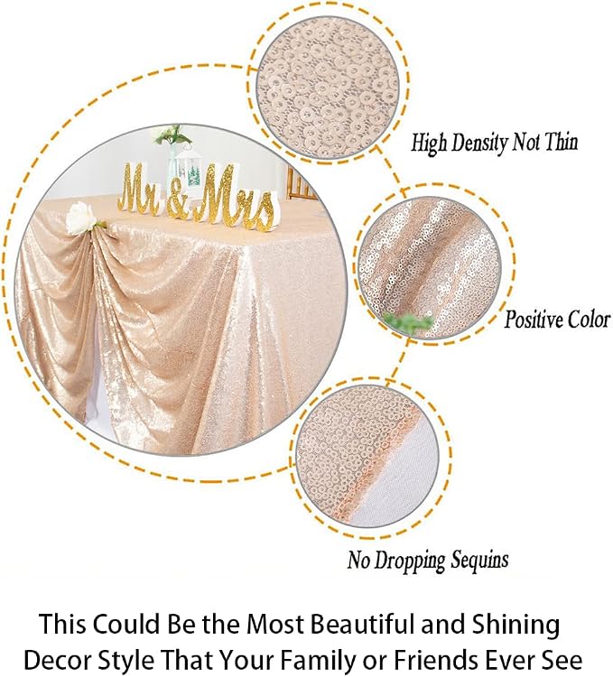 ShiDianYi 60x102-Inch Sequin Tablecloth Rectangle Champagne Blush Sparkly Sequin Table Cloth for Wedding (60''x102'')