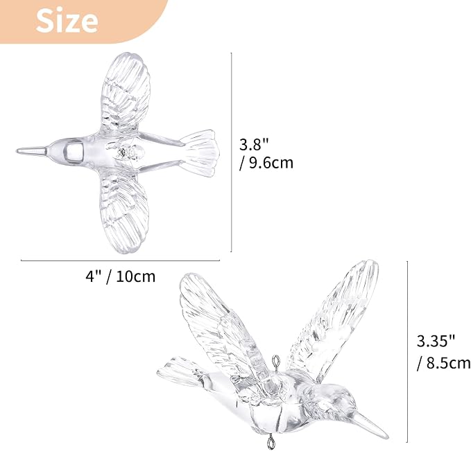NUPTIO Crystal Ceiling Hanging Ornaments, Acrylic Flying Birds, 100 Pcs | Clear Hummingbird Decor with Transparent Line for Christmas Tree, Wedding, Party, Window, Birthday, Bedroom, DIY Gifts