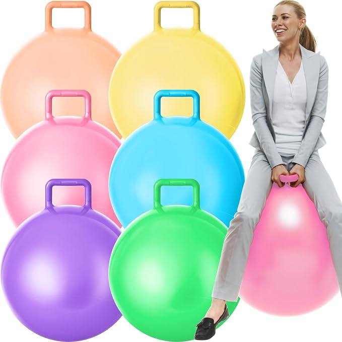 Lewtemi 6 Pcs Hopper Ball for Adults 32 Inch Jumping Hopping Inflatable Bouncing Ball with Handle and Air Pump for Indoor Outdoor Games Sport Exercise Fun Easter Basket Stuffers Gifts
